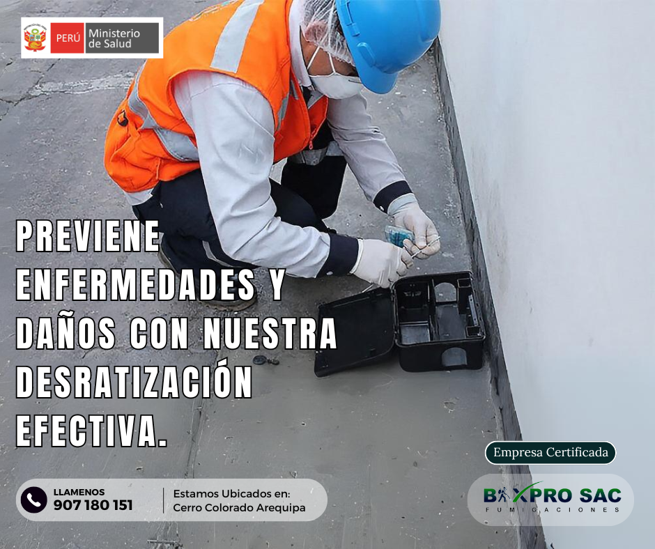 Técnico realizando desratización en un entorno comercial.