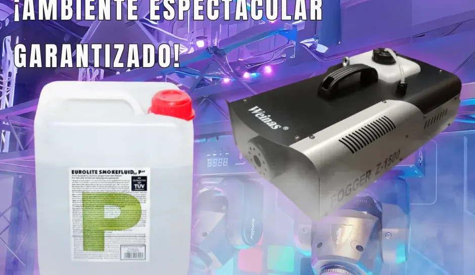 Termonebulizadora y Eurolite creando niebla en un evento.