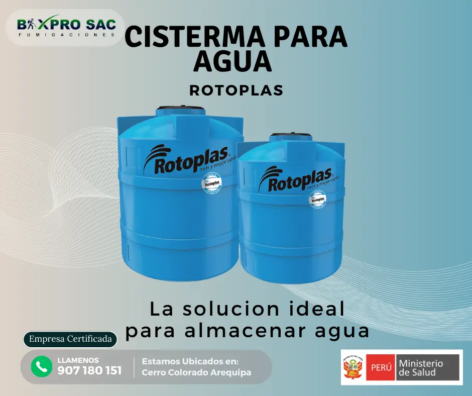 Conjunto de tanques cisterna Rotoplas en exhibición.