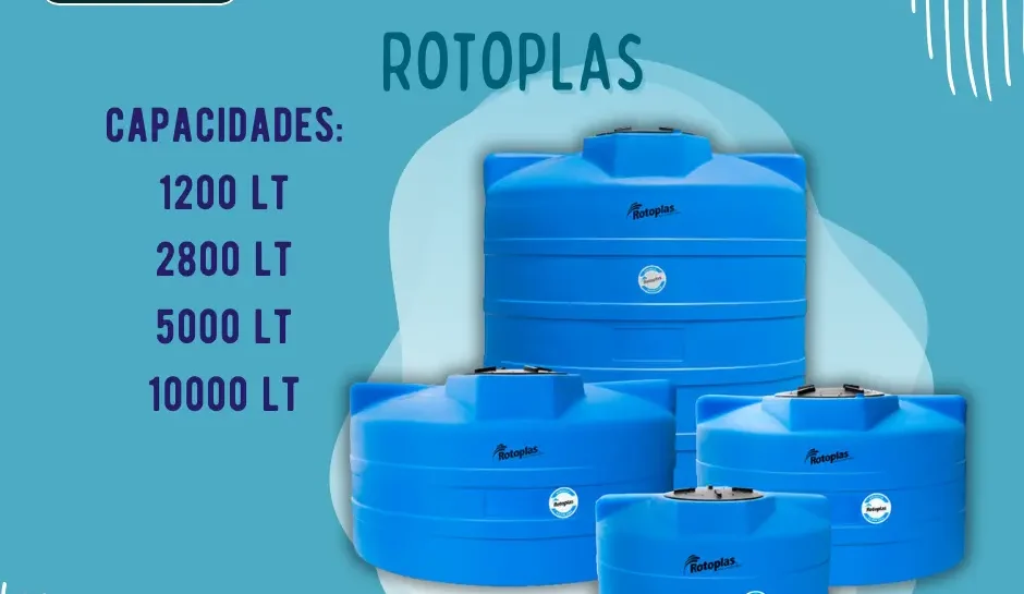 Primer plano del logotipo de Rotoplas en un tanque cisterna.