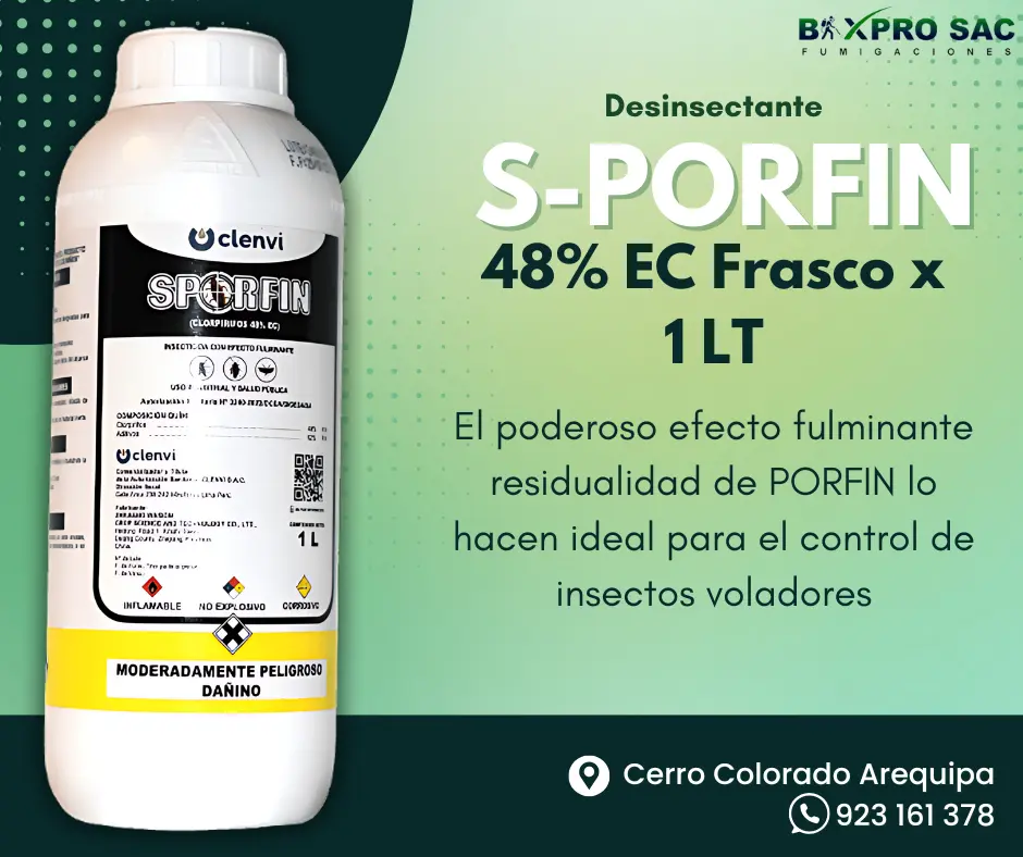 S-PORFIN aplicado en interiores para eliminar plagas comunes.