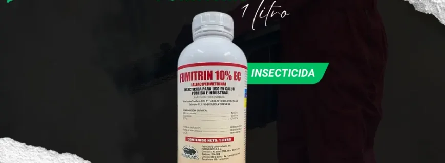 Botella de Fumitrin, insecticida de acción prolongada.