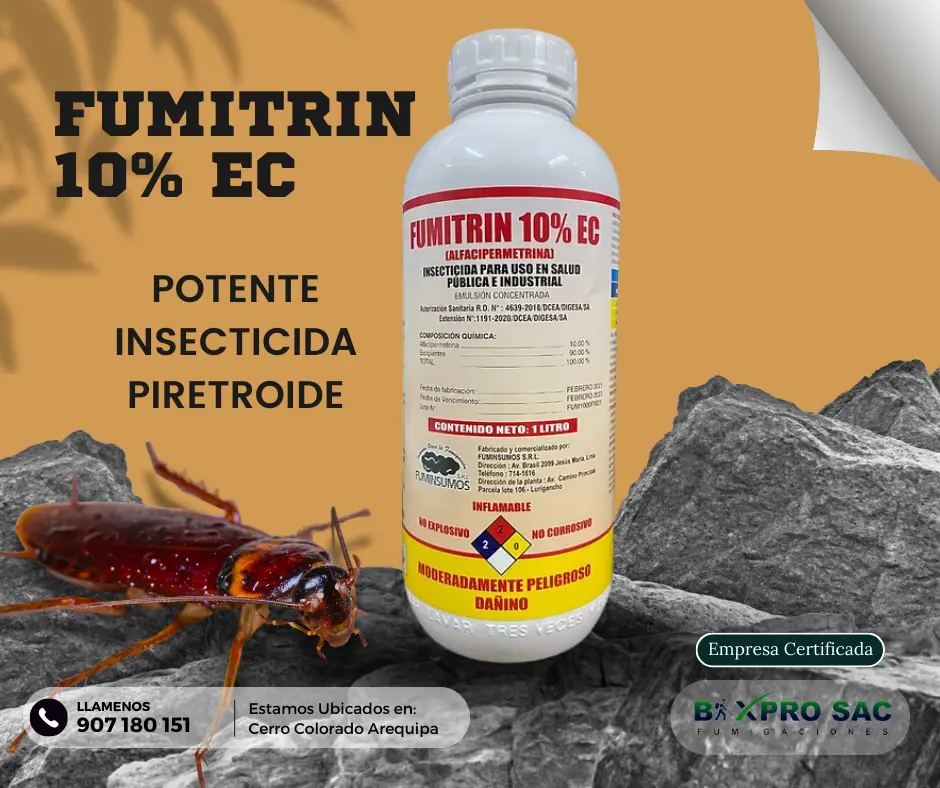 Fumitrin, insecticida de amplio espectro con aplicación fácil.