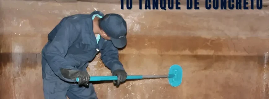 Vaciado completo del tanque. Operarios drenando el agua de un tanque de concreto.