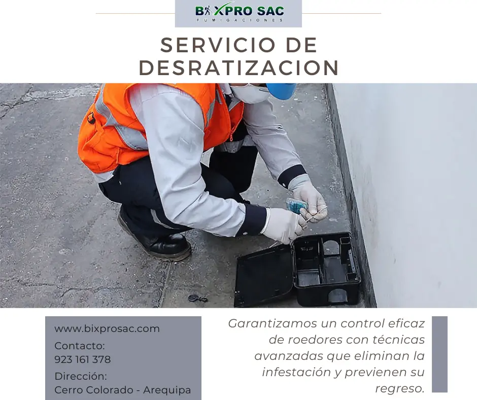 Técnico aplicando rodenticidas seguros y certificados en Arequipa.
