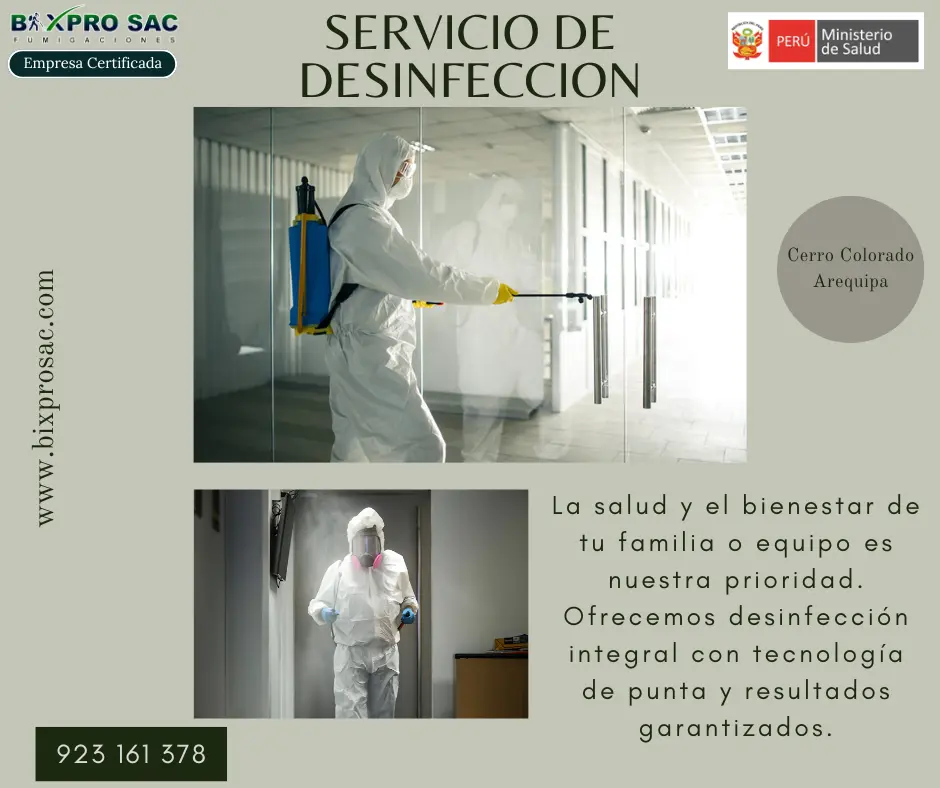 Equipo profesional realizando un servicio de desinfección en un almacén.